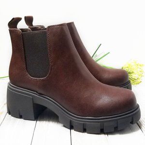 New Brown Chelsea Lug Platform Ankle Boots Booties